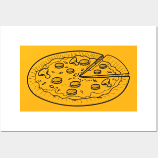 Cute Fresh Pizza Drawing Black Posters and Art